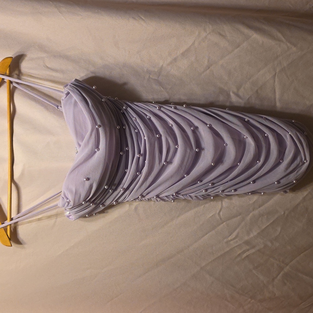 Privy Soft Purple Women's Dress W Pearls Size Large (Janette #12)